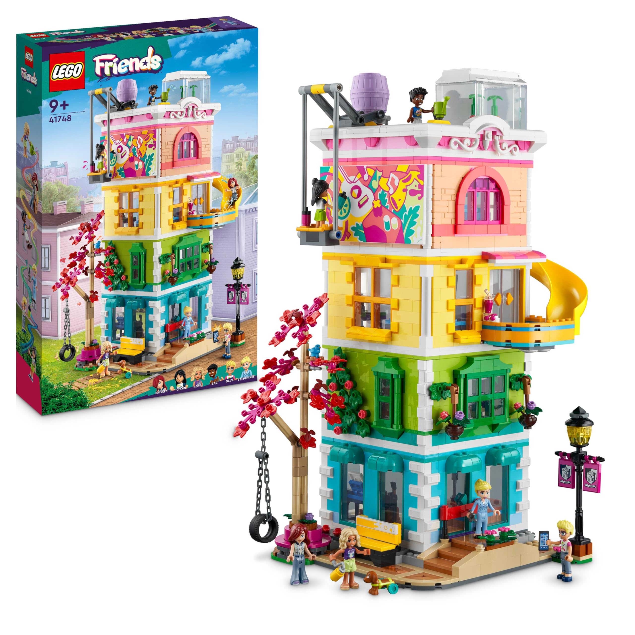 LEGO Friends Centro Comunitario di Heartlake City - Set Modulare a 5 Piani con 6 Mini Bamboline, Cane Giocattolo e Accessori Creativi - Idea Regalo per Bambine da 9 Anni in su - 41748