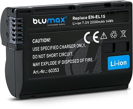 Blumax Akku ersetzt Nikon EN-EL15 EN-EL15a 2000mAh kompatibel mit DSLR D7200 D750 D500 D7000 D800 D810 D810e D600 D610 D7100 