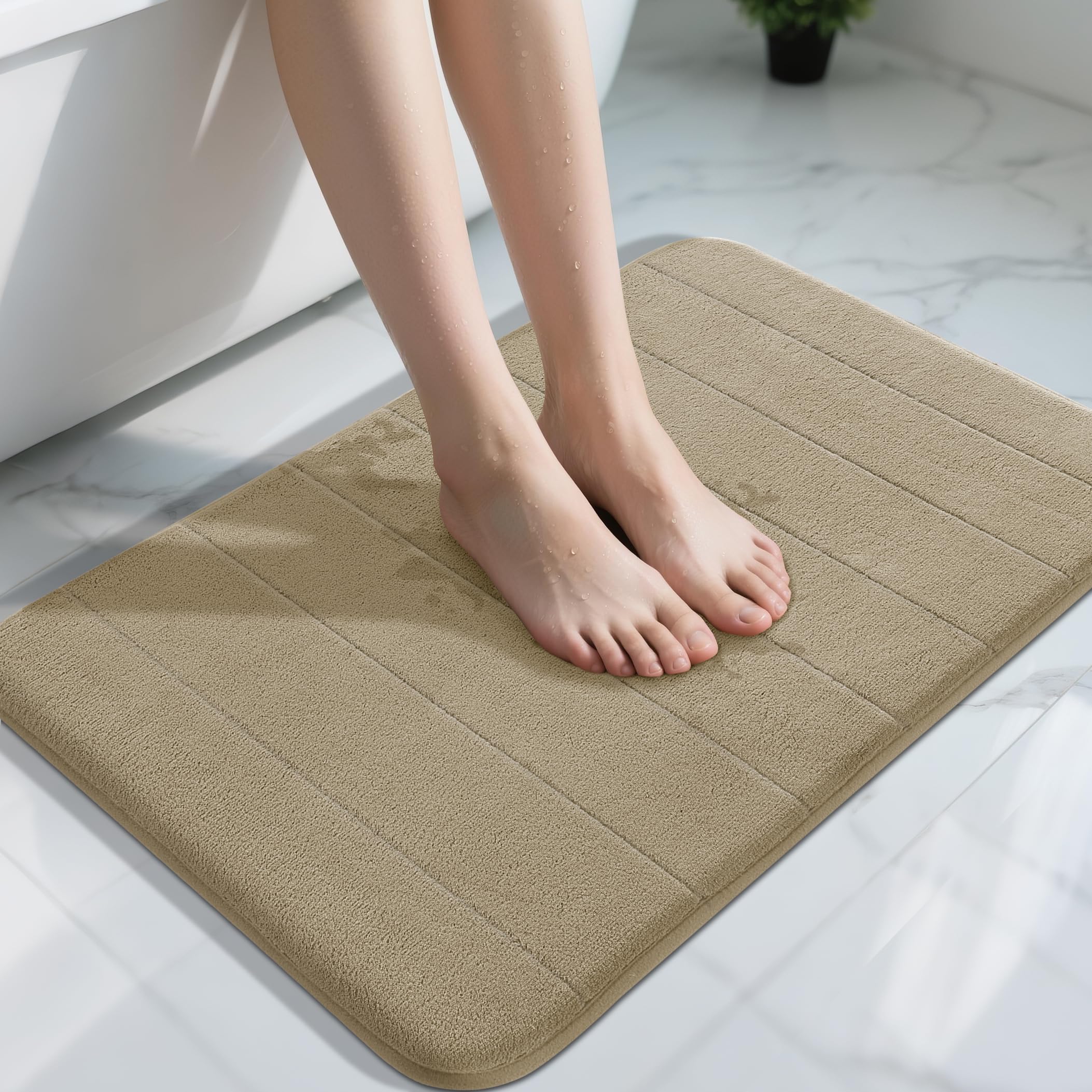 Yimobra Memory Foam Bath Mat Large Size, 51 x 81 cm, Soft and Comfortable, Super Water Absorption, Non-Slip, Thick, Machine Wash, Easier to Dry for Bathroom Floor Rug, Camel
