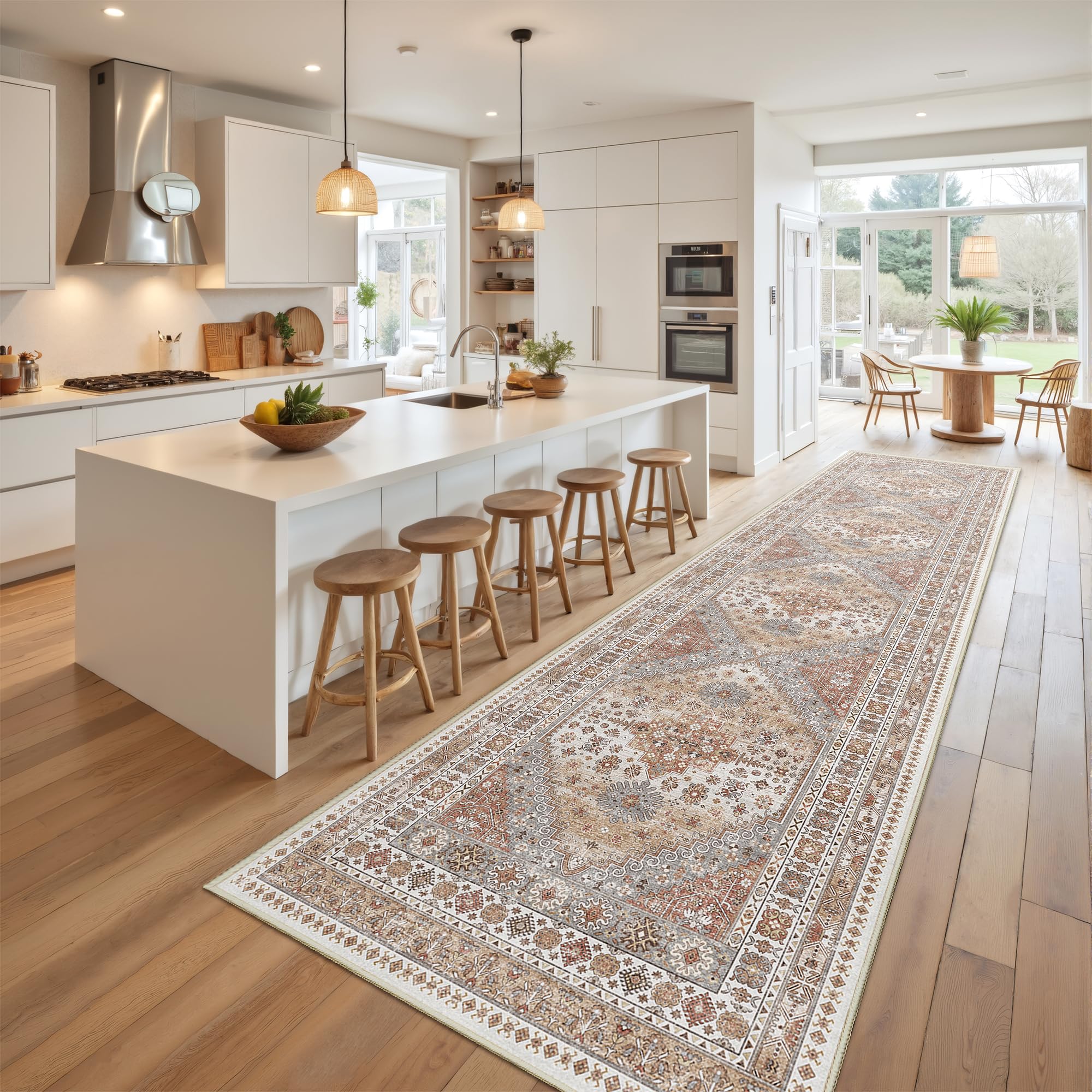 Restydon Runner Rug 2x10, Ultra-Thin Kitchen Rugs Non Slip Washable Rugs for Entryway Rug, Kitchen Runner Low Pile Vintage Soft Carpets for Living Room, Bathroom Bedroom (Orange,2'x10') Image