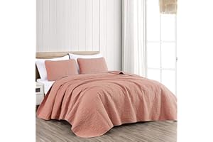 Chezmoi Collection Austin 3-Piece Oversized Bedspread Coverlet Set (King, Salmon)