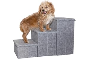 Dog Stairs by Tidy Niches: Collapsible Pet Stairs for Small Dogs - Adjustable Dog Steps for Bed and Couch - Pet Steps for Small Dogs with Storage - Puppy Stairs (Grey)