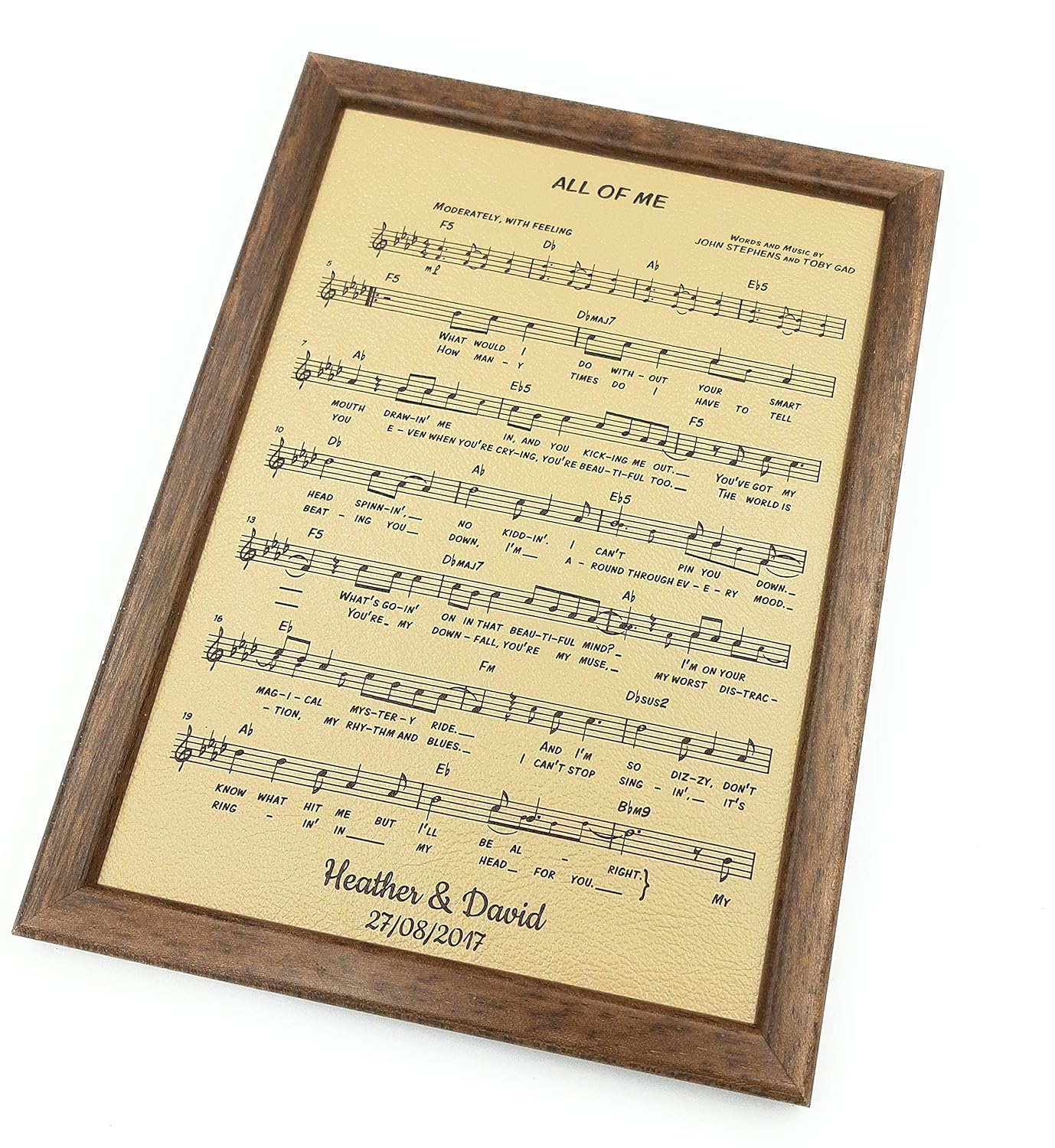 Leather engraved music sheet, personalized framed music notes, 3rd
