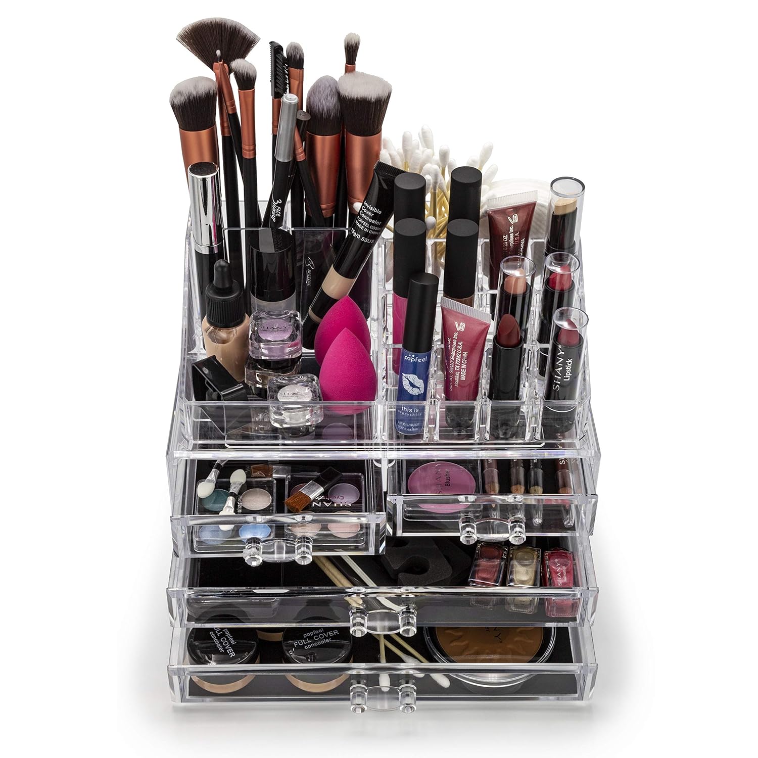 Brookstone Makeup Organizer for Vanity, Cosmetic Display Case with Drawers, Fits Brushes, Lipsticks, and Other Accessories, Versatile Storage Solution, clear: Beauty