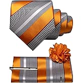 JEMYGINS Mens Striped Tie and Lapel Pin Necktie Pocket Square and Tie Clip Sets for Business Casual 4PCS