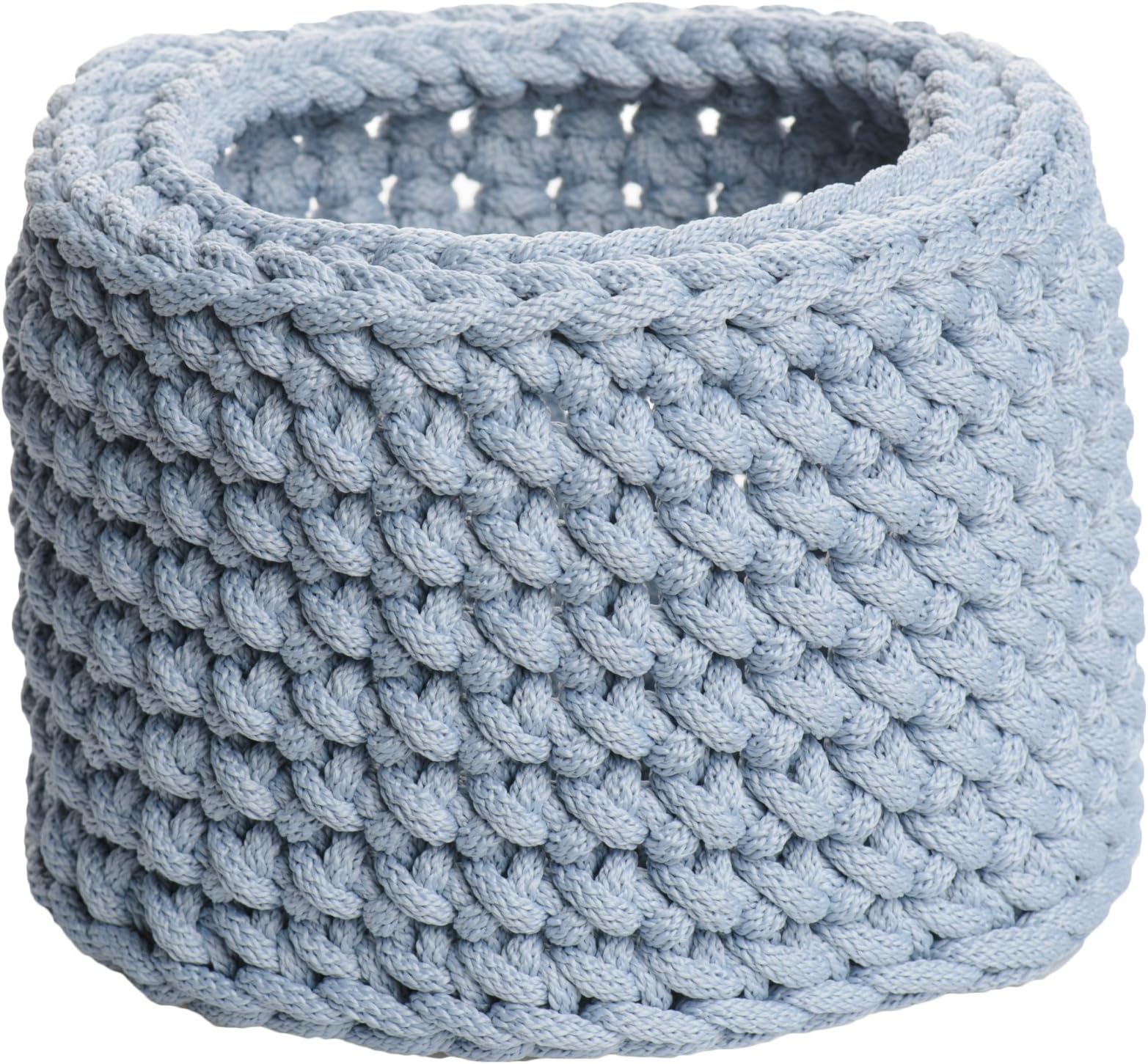 Light Blue Crochet Round Basket Ø18 H14 cm Handmade Storage Baskets Decorative Bowls Home Organizer Bathroom Storage