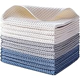 POLYTE Premium Microfiber Kitchen Dish Cloth Waffle Weave 12 Pack (12x12 in, Dark Blue, Gray, Off White)