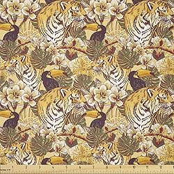 Ambesonne Tiger Fabric by The Yard, Tropical
