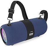 PyleUsa Wireless Portable Bluetooth Boombox Speaker - 2Ch Waterproof Rechargeable Fabric Stereo Speaker w/Google Assistant/Siri Voice Control, TWS Function, USB FM Radio, RGB Lights -PSBWP9BL (Blue)