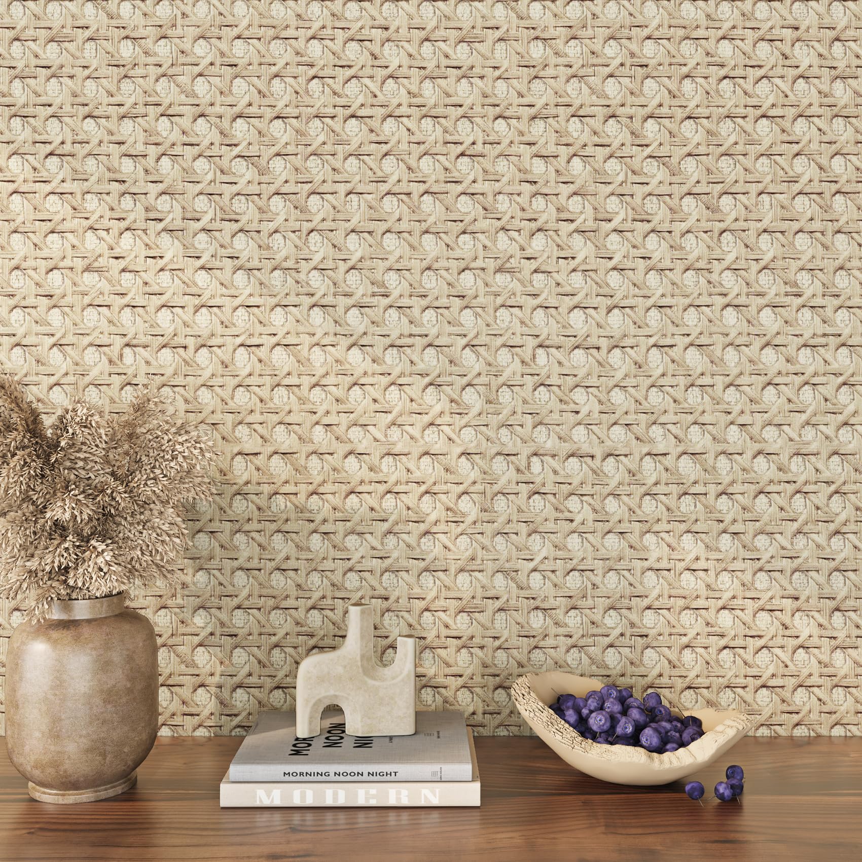 Photo 1 of ReWallpaper Peel and Stick Rattan Wallpaper Adhesive Natural Beige Cane Webbing Removable Wallpaper Boho Faux Rattan Contact Paper for Furniture Shelf Liner Cabinet Vinyl Wrap Waterproof 15.8in×10ft