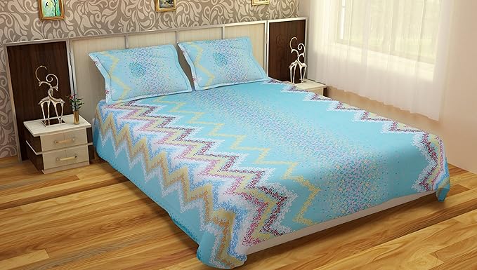 MAFATLAL Premium Cotton Double Bedsheet with 2 Pillow Covers - Double, Blue