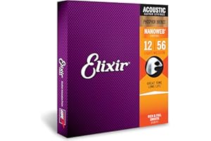 Elixir Strings, Acoustic Guitar Strings, Phosphor Bronze with NANOWEB Coating, Longest-Lasting Rich and Full Tone with Comfortable Feel, 6 String Set, Light/Medium 12-56