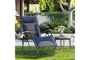 MAISON ARTS Oversized XXL Padded Zero Gravity Lounge Chair 30" Wide Seat Anti Gravity Lawn Chair Foldable Recliner Outdoor Camp Chair for Poolside Backyard Beach, Support 400lbs, Blue & Grey