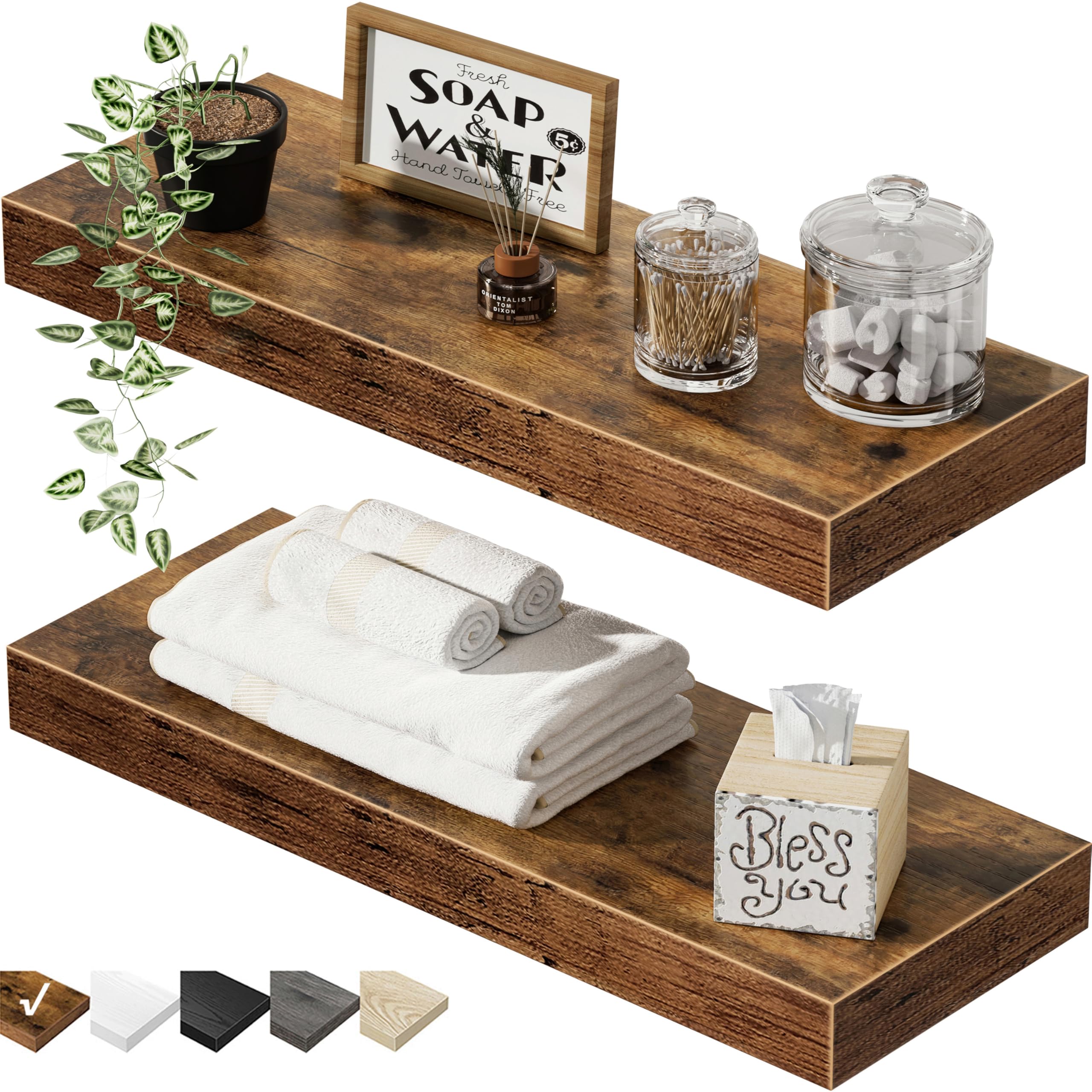 Photo 1 of *MISSING PARTS - see clerk notes*
QEEIG Bathroom Floating Shelves for Wall - 15.7" Wall Mounted Shelf Over Toilet Farmhouse Home Decor Display Bookshelf Small 15.7 x 6.7 inch Set of 2, Rustic Brown (008-40BN)