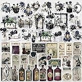94 Pcs Dark Aesthetic Stickers for Journaling Scrapbook | Apothecary Potion Label Sticker Black Rose Vintage Antiquarian Stickers for Scrapbook Ephemera Junk Journal DIY Crafts