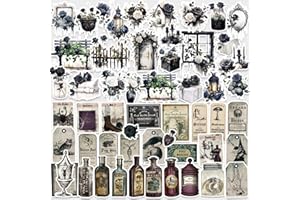 Bomichi 94 Pcs Dark Aesthetic Stickers for Journaling, Apothecary Potion Label Sticker Black Rose Vintage Antiquarian Stickers for Scrapbook Ephemera Junk Journal DIY Crafts