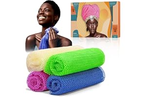 SpiralScgv 4 Pieces African Net Sponge – Effective Deep Cleansing and Exfoliating Mesh for Glowing Skin – Stretchable, Quick-Dry Exfoliating Bath Sponge(Blue, Green, Purple, White)