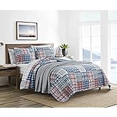 Nautica - Queen Quilt Set, Soft & Breathable Cotton Bedding with Lightweight Feel, Reversible 3 Piece Bed Set with Matching Pillowcases (Raeford Blue)