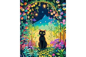 FILASLFT Paint by Numbers Black Cat, Paint by Number for Adults & Beginner Canvas, Animal Garden Landscape Oil Painting Kits, Perfect for Office Wall Decoration 16x20inch