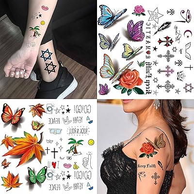 Buy Coktak 56 Sheets Variety Colorful Rose Flowers Temporary Tattoos For Women Realistic Feather 3d Butterfly Fake Tattoos Temporary For Girls Sexy Floral Blossom Branch Arm Neck Face Tatoo Sticker Kit Online