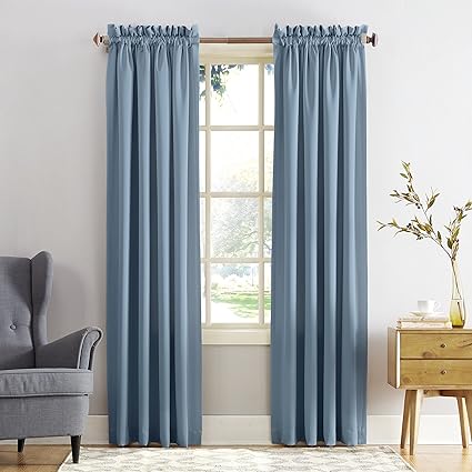 Sun Zero Barrow Energy Efficient Rod Pocket Curtain Panel, 54 x 63, Vintage Blue