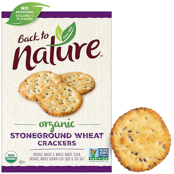 BACK TO NATURE CRACKERS, ORGANIC, STONEGROUND WHEAT, 6...