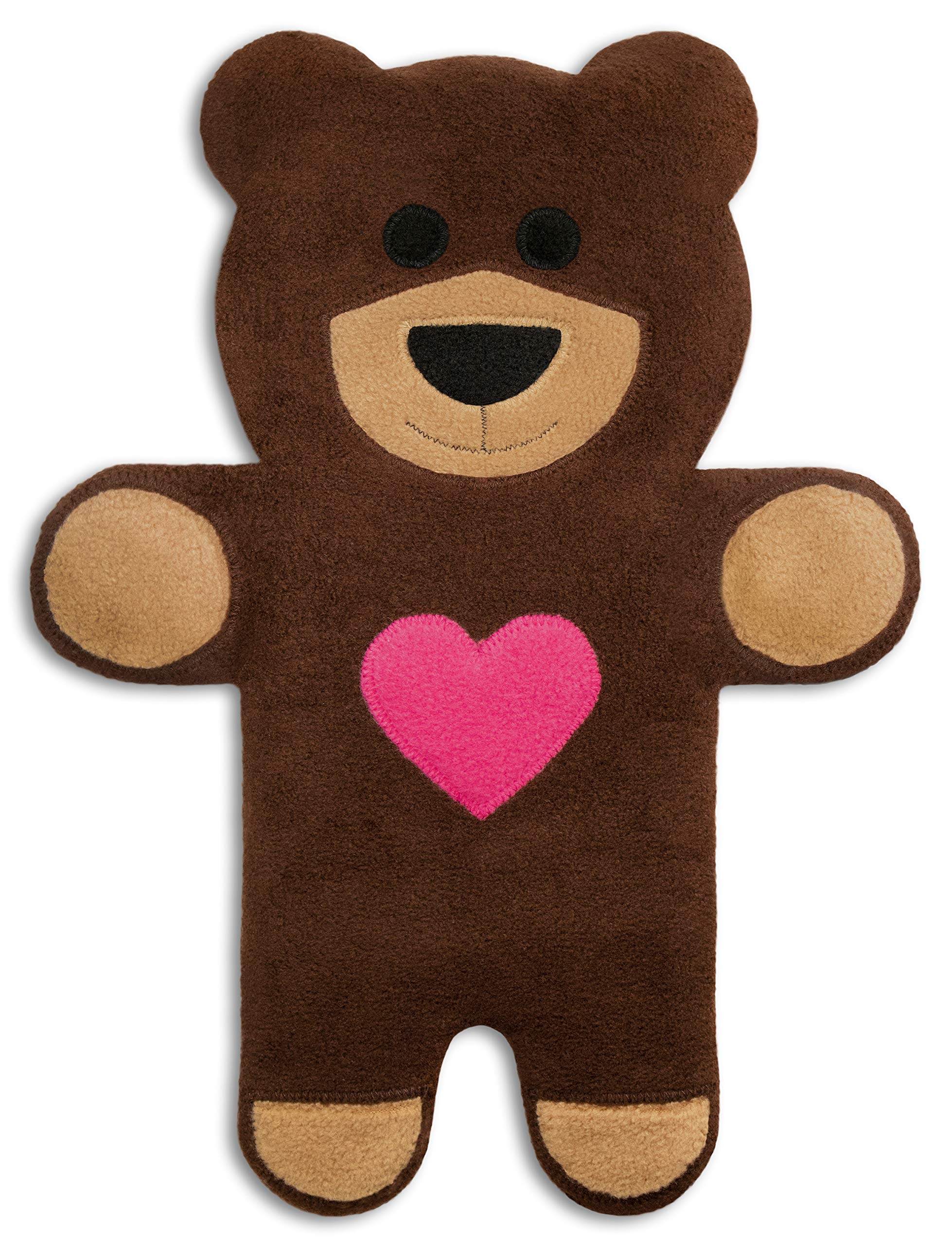 Leschi Wheat Bag microwavable, unscented/Heat Pack for Stomach and Lower Back/Animal: Teddy Bear with Heart, Brown