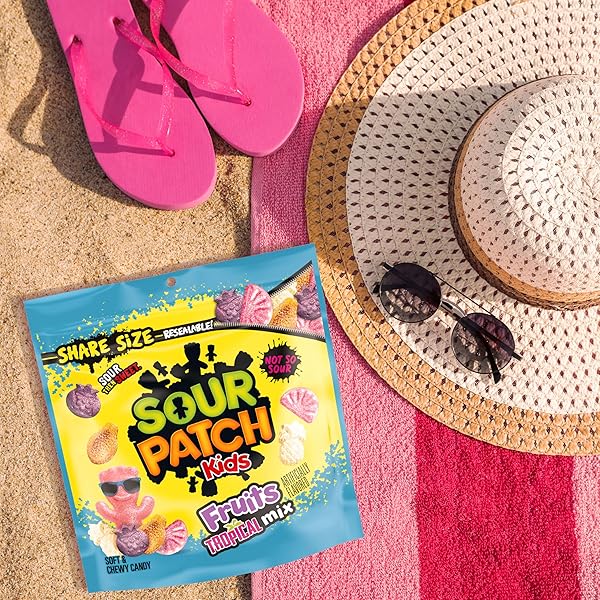 SOUR PATCH KIDS FRUITS TROPICAL MIX SOFT & CHEWY CANDY, SHARE SIZE, 11.11 OZ