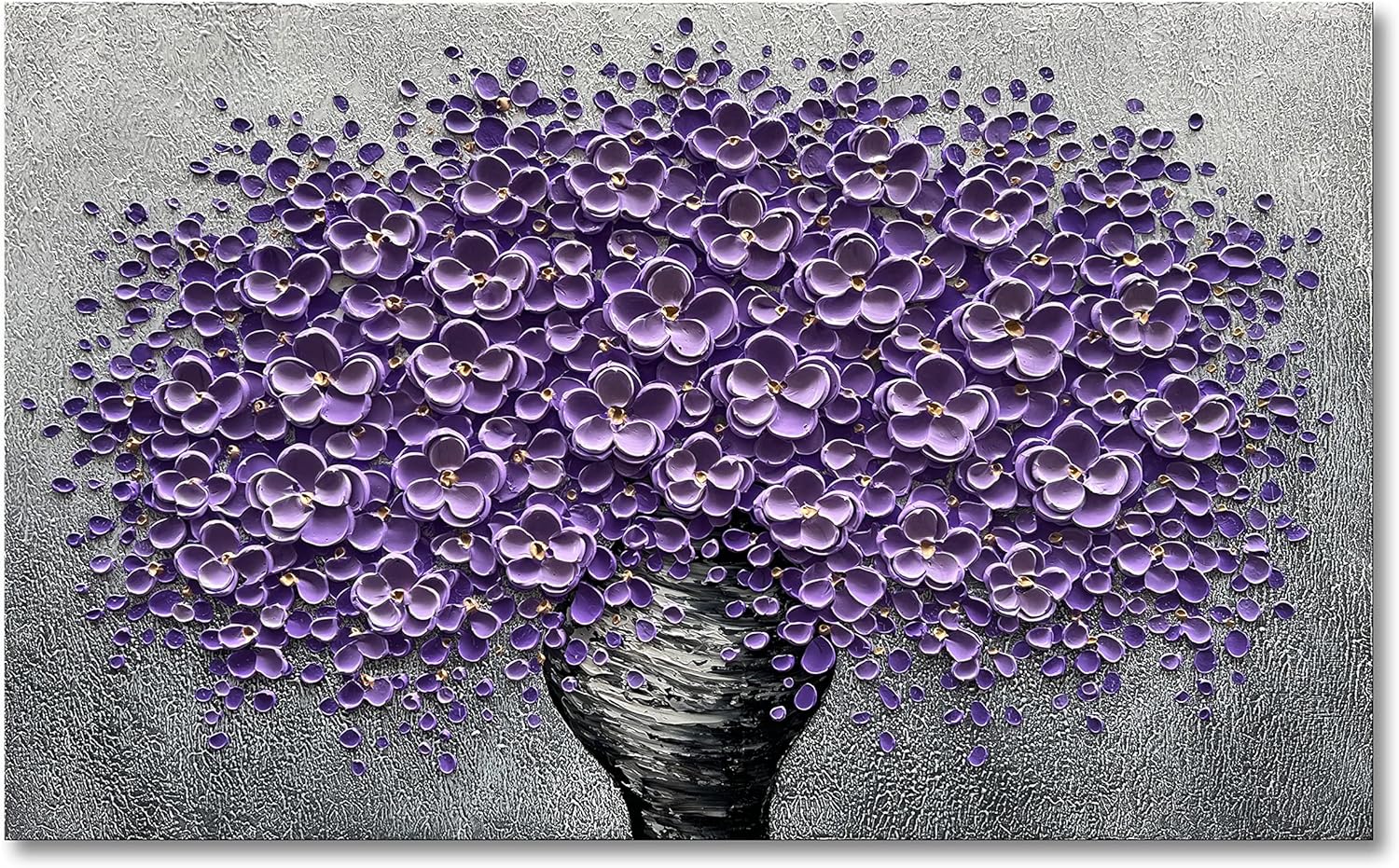 Paintings - Epicler art hand-painted purple 3D flower decorative oil painting, flower wall decorative frame wall Art, modern Art living room, bedroom, office, hotel restaurant wall Art 28x40 inch