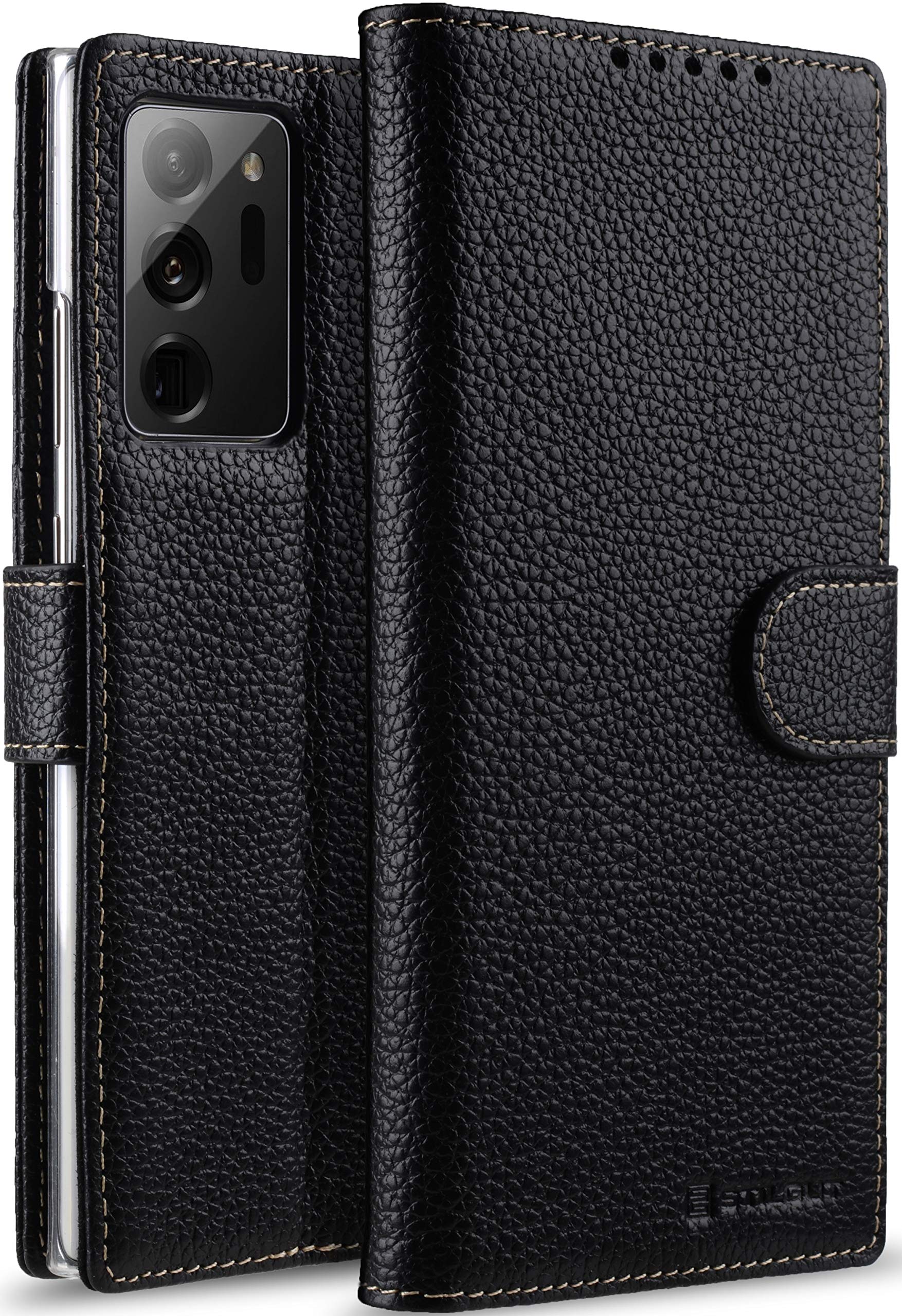 StilGut Wallet Case for Samsung Galaxy Note 20 Ultra, Genuine Leather Galaxy Note 20 Ultra Case with Card Holder & Stand Function, Black