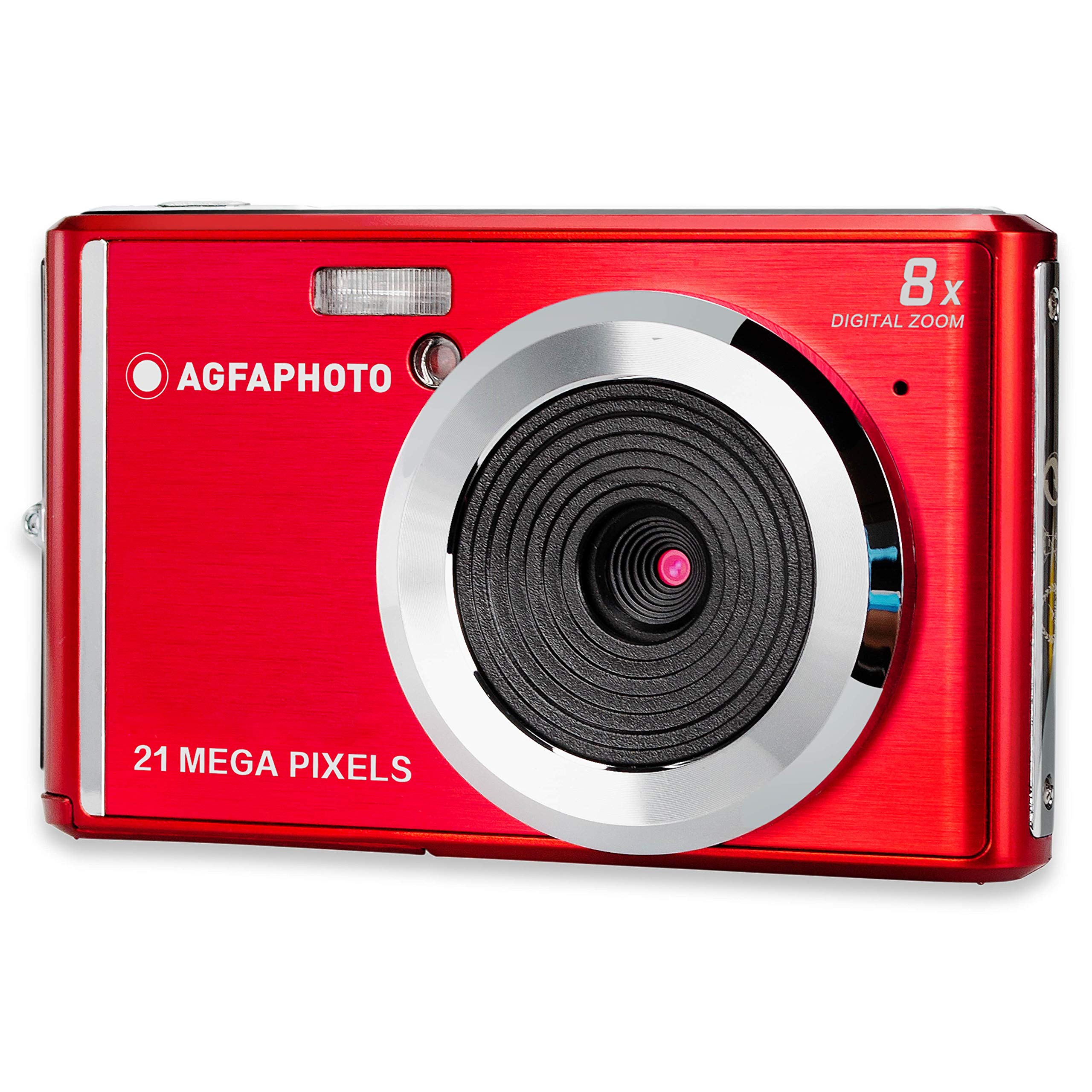 AGFA PHOTO Realishot DC5200 - Appareil Photo Numérique Compact, CMOS 21MP, Écran LCD 2,4", Zoom Digital 8x, Vidéo HD 720p, Batterie Lithium, Cartes SD, Modes Scène - Rouge