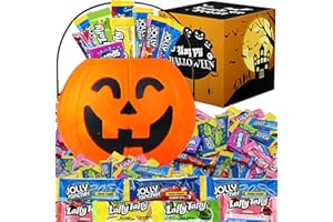 TABOOM Candy Mix Halloween Pumpkin Candy Bucket Filled with Assorted Candies - Spooky 80ct Already Filled Treats Halloween Candy Gift with Individually Wrapped Candy Sweets for Kids, 26oz of Bulk Pack