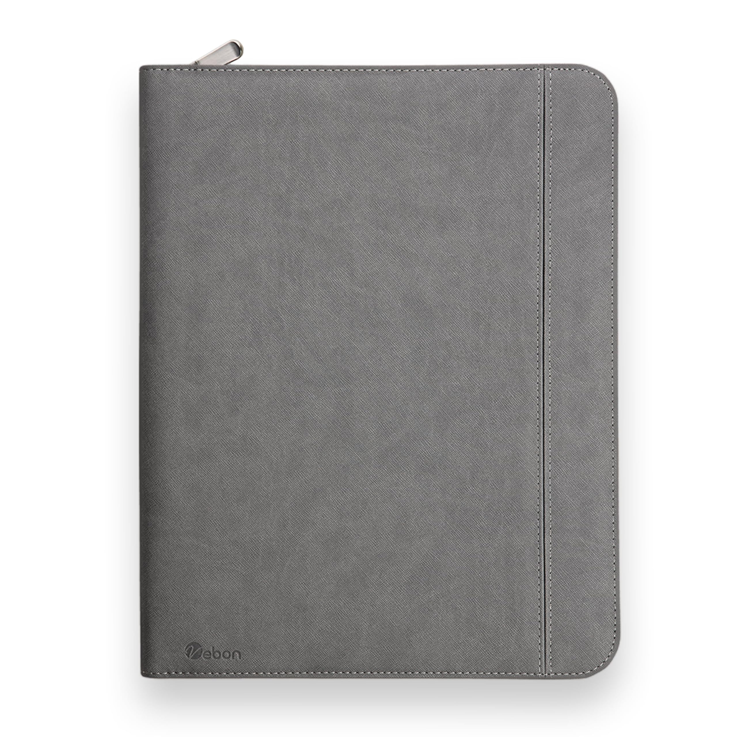 Vebon Writing Case A4 Large "Rom" I Double Zip + Clipboard I Conference Folder + Laptop Bag I Extra Storage Space I Black Faux Leather, Phantom Grey, A4