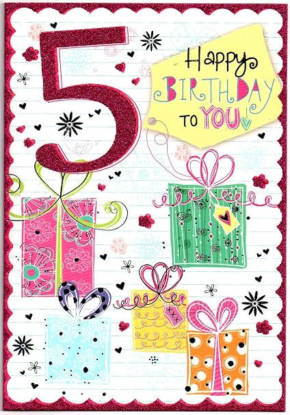 Birthday Card for Five (5) Year Old Girl - Free 1st Class Post (UK ...