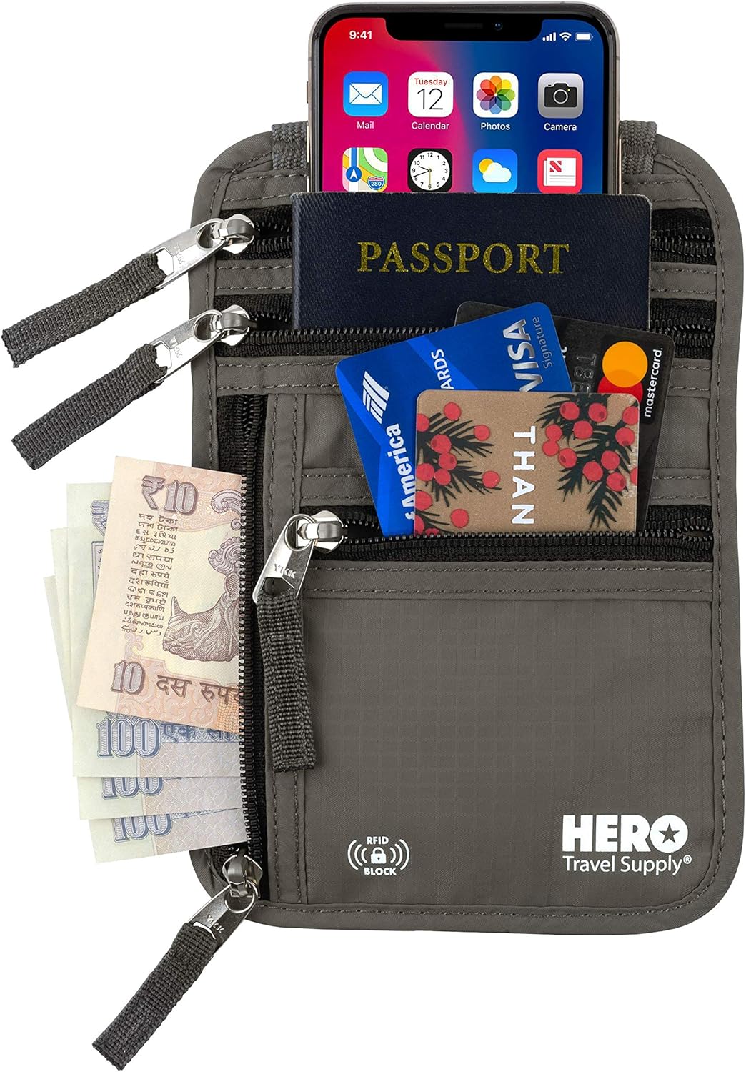  | HERO Neck Wallet – RFID Blocking Passport Holder – Easy to Conceal Travel Pouch | Travel Wallets