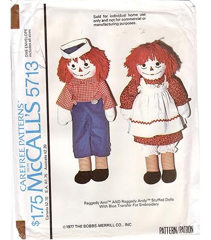 RAGGEDY ANN（American Dolls）壁掛け Raggedy Ann & Andy Doll Patterns - McCall's 8377, 5499, 2447, 846