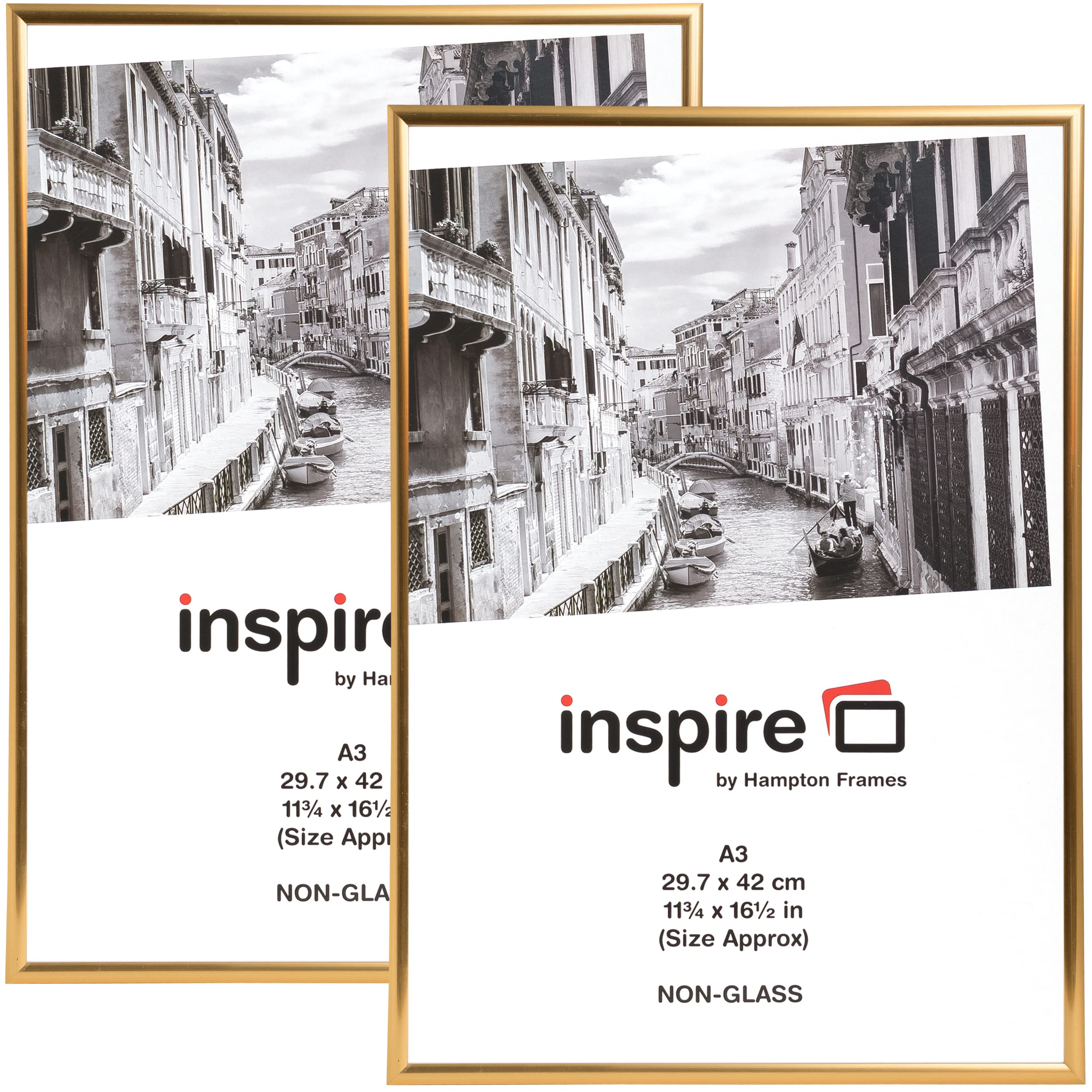 Hampton Frames | A3 Backloader Picture Frame 2 Pack, Gold, 29.7x42cm, Acrylic Front, Plastic | Drop-In Back, Swivel Clips, Wall Mount | Display Posters, Photos, Certificates