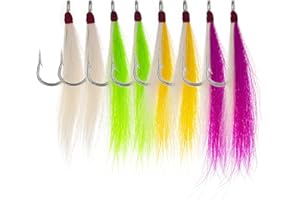 Xubbwov Bucktail Teasers 8 Pack / 9 Pack – Hand-Tied Genuine Bucktail Fishing Jig Hooks – Saltwater Fluke & Seabass Rig – Skirt Fishing Lures – Multi-Color with Crystal Flash
