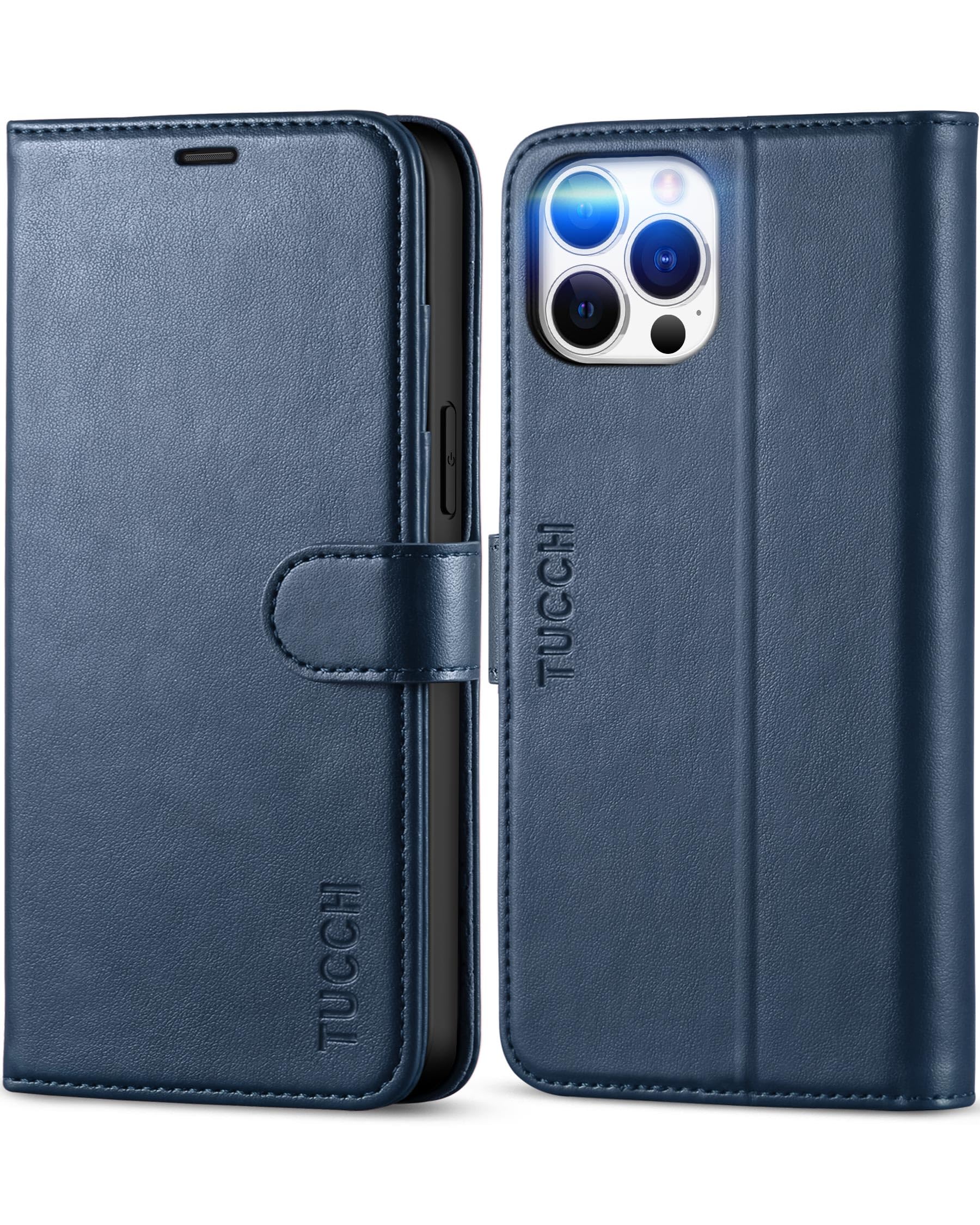 TUCCH Wallet Case for iPhone 12 Pro Max (6.7"), PU Leather Folding Case with[RFID Blocking] Card Slots[Shockproof TPU] Viewing Stand, Magnetic Folio Cover Compatible with iPhone 12 Pro Max, Dark Blue