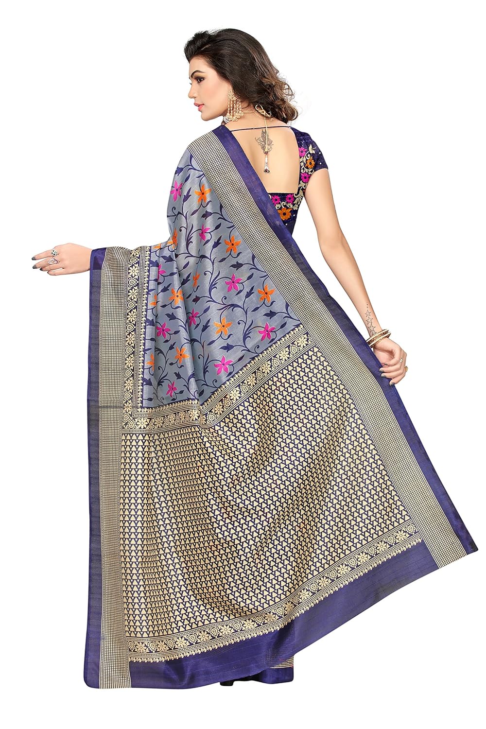 oomph! art silk saree with blouse piece
