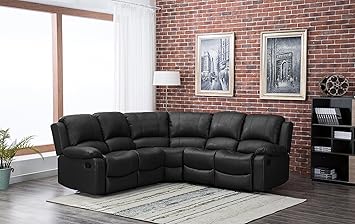 New Marbella Large Leather Reclining Corner Sofa Recliner Black