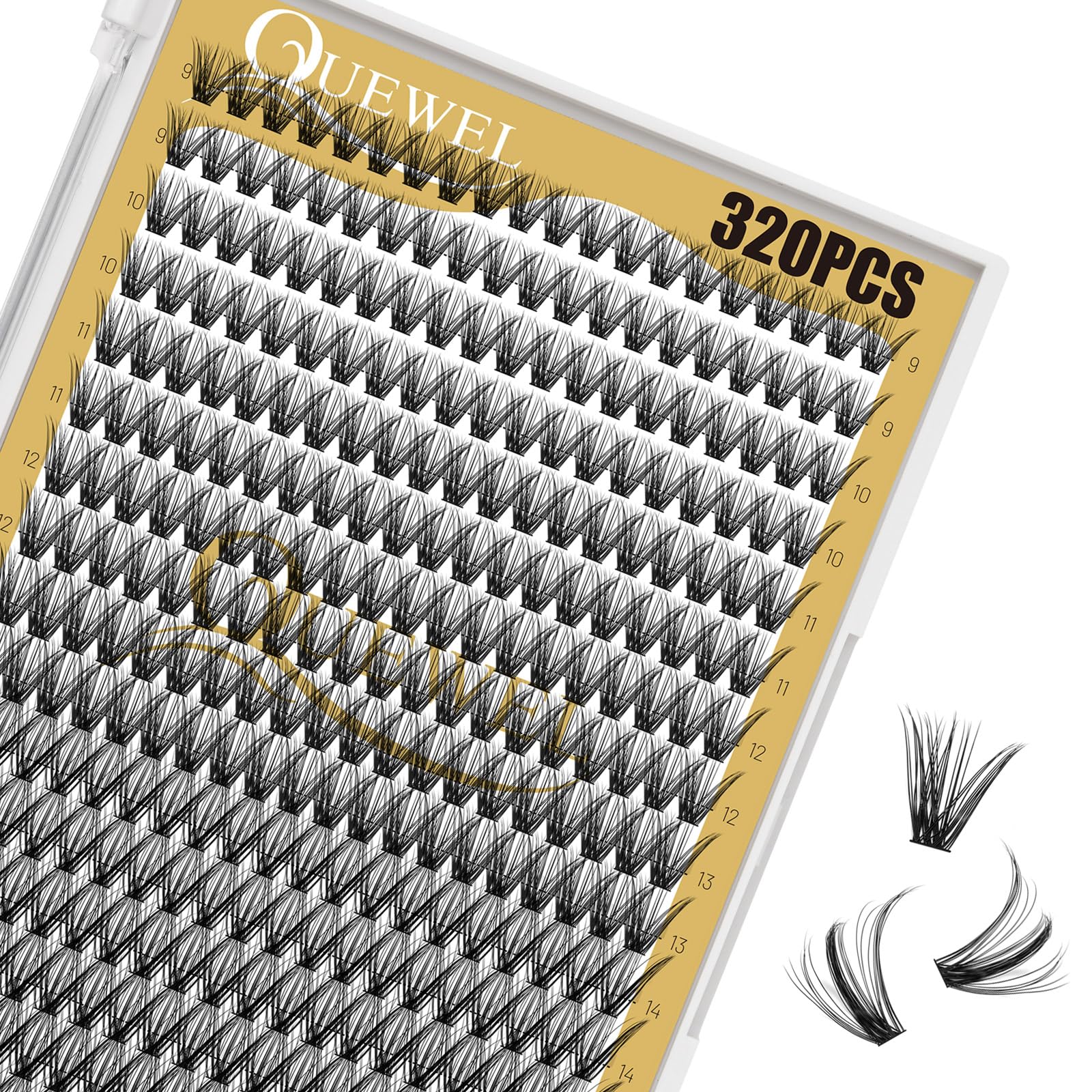 320Pcs Individual-Lashes QUEWEL Cluster-Lashes 40D D Curl MIX9-16mm Individual Lash Extension Lash-Clusters DIY Eyelash Extensions For Home Use (40D 0.07D MIX9-16mm)