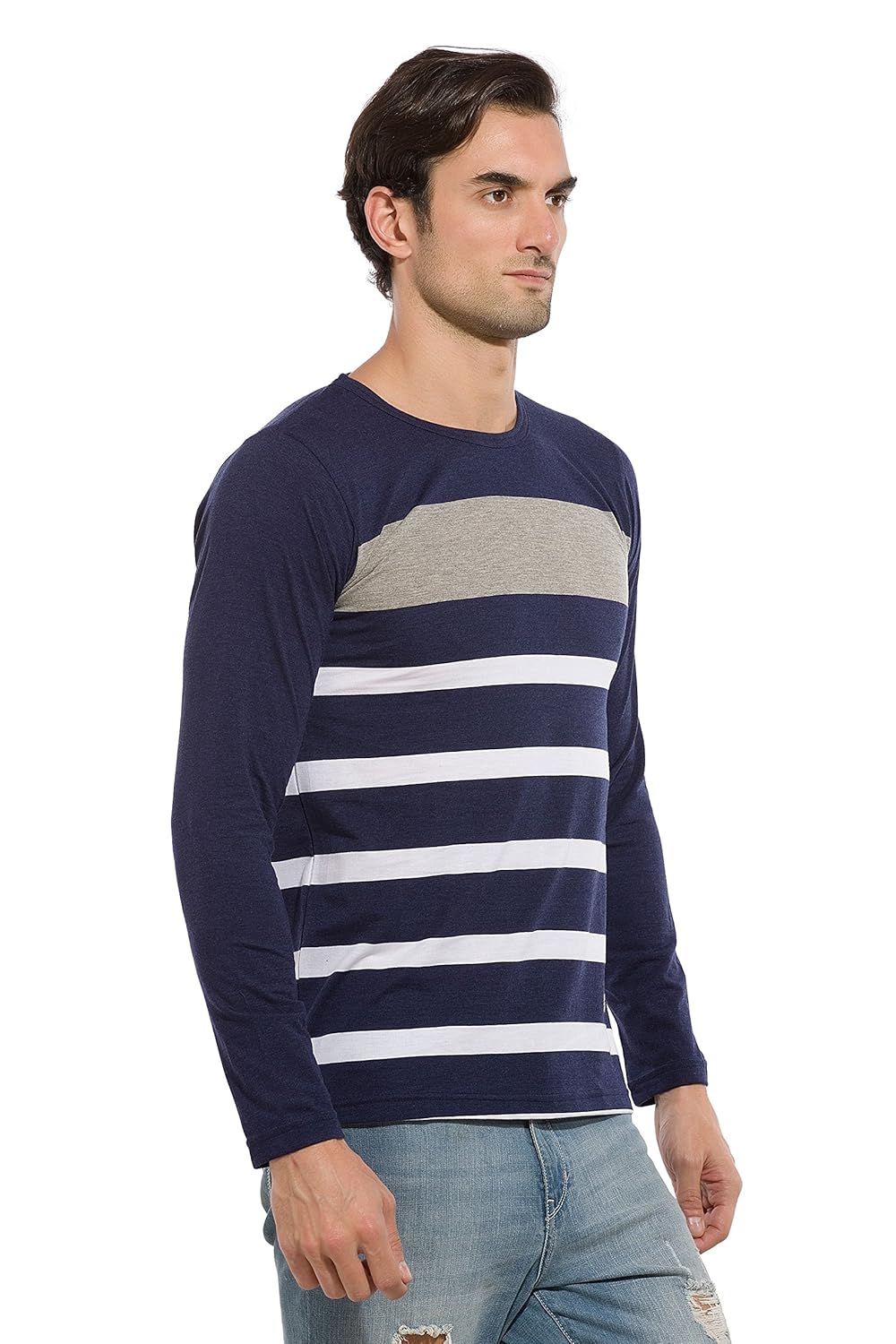 alan jones men's cotton full sleeves striped t-shirt