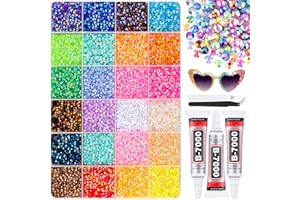 BELLEBOOST 32000Pcs Mixed-Color Resin Rhinestones with B7000 Jewelry Glue for Crafting, 3mm Non Hotfix Flatback Gems, Bedazzling Crystal for DIY Crafts Clothing Tumblers Mugs Shoes Fabric Decor Nail Art
