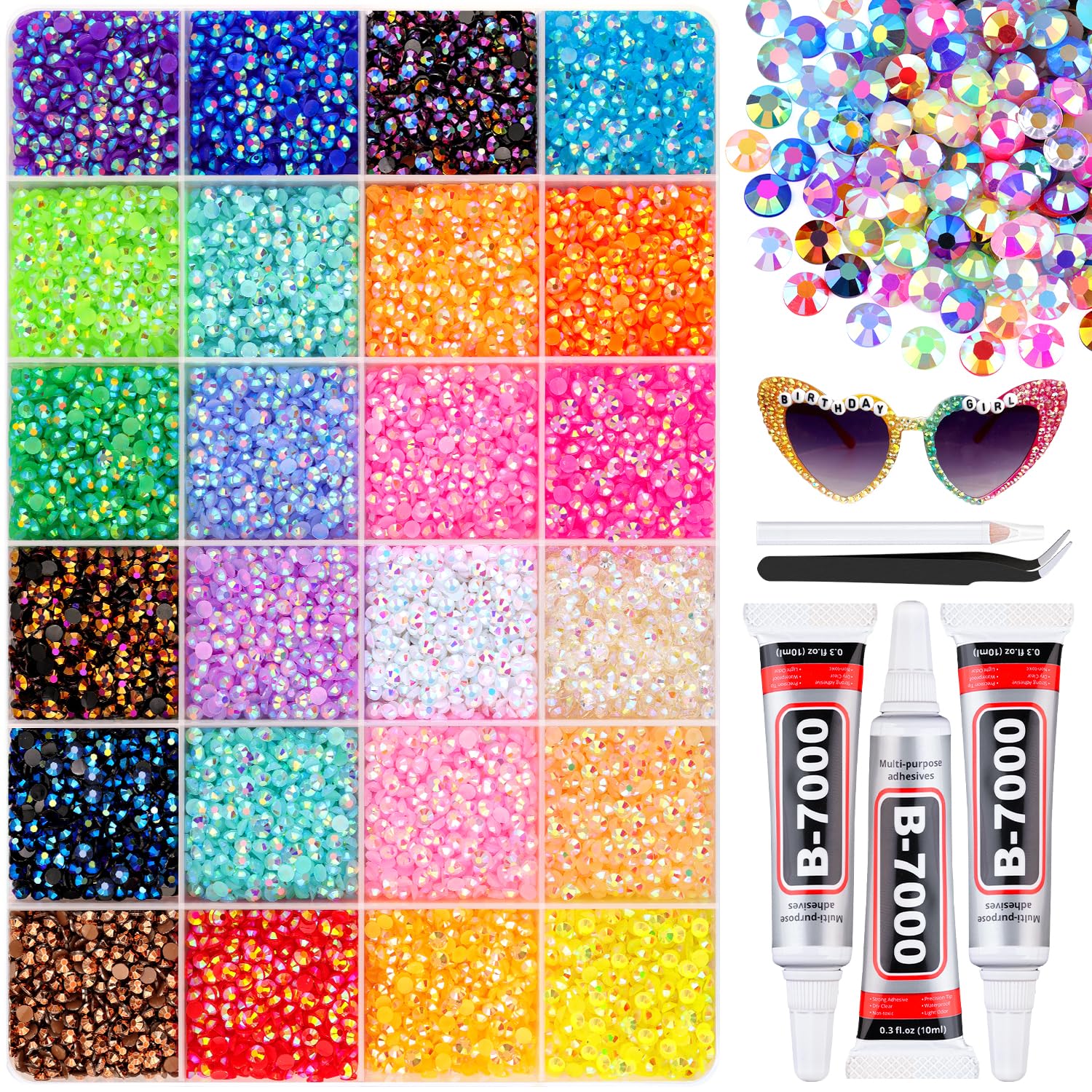 Photo 1 of 30000Pcs Mixed-Color Resin Rhinestones with B7000 Jewelry Glue for Crafting, 3mm Non Hotfix Flatback Gems, Bedazzling Crystal for DIY Crafts Clothing Tumblers Mugs Shoes Fabric Decor Nail Art