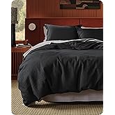 Bedsure Cotton Duvet Cover King - 100% Cotton Waffle Weave Black Duvet Cover King Size, GentleSoft™ and Breathable Bedding Set for All Season, 3 Pieces, 104"x90"