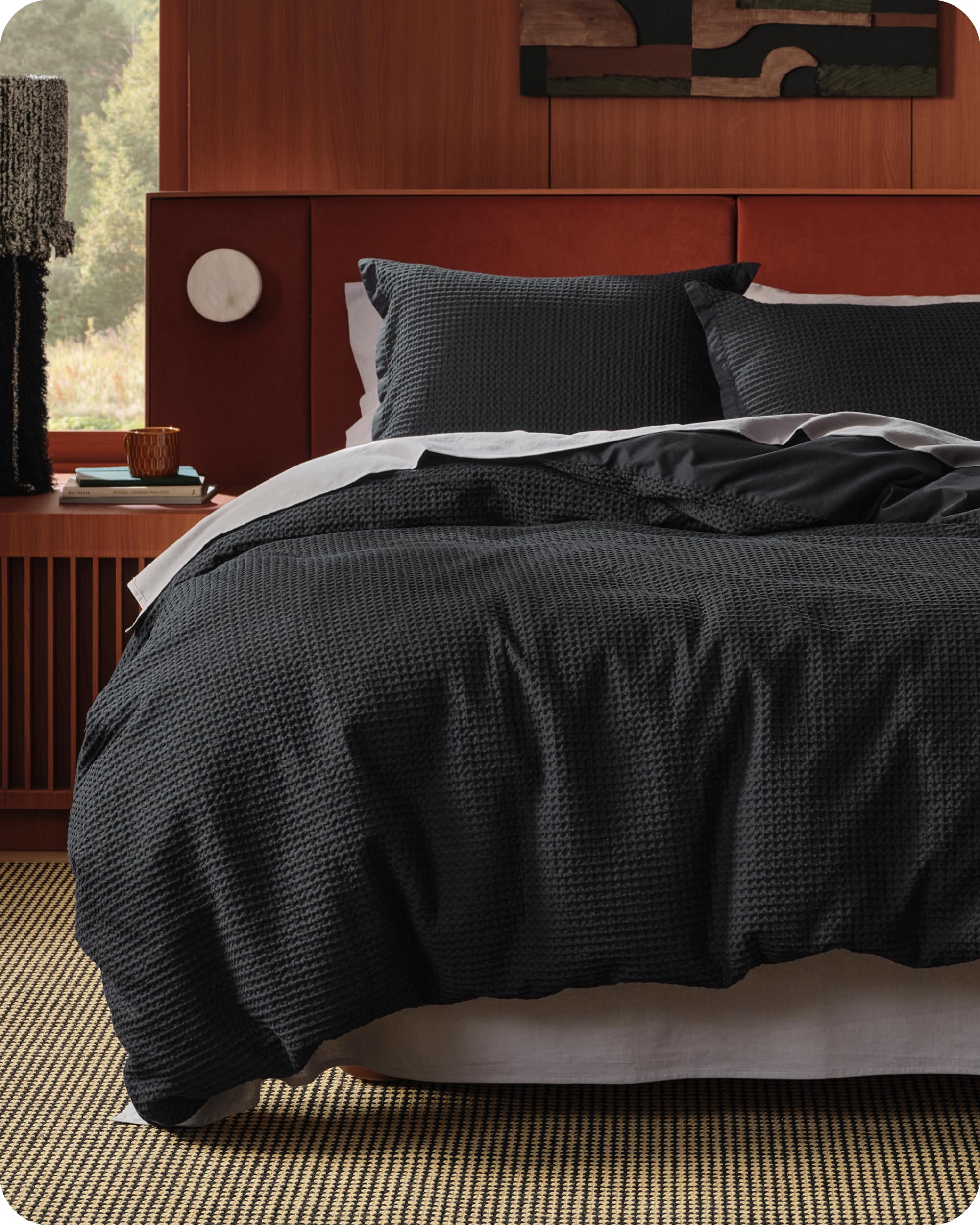 Photo 1 of Bedsure Cotton Duvet Cover Queen Size - 100% Cotton Waffle Weave Black Duvet Cover Queen Size, GentleSoft™ and Breathable Bedding Set for All Season, 3 Pieces, 90"x90"