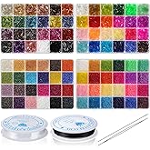 Tondiamo 32000 Pcs 2mm Glass Seed Beads and 12000 Pcs 7mm Tube Beads Set, Small Craft for DIY Bracelet Necklaces Crafting Jewelry Making Supplies with Beading Needles Elastic Strings, 48 Colors