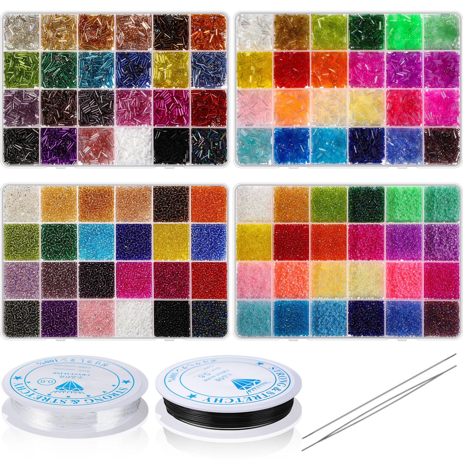Photo 1 of Tondiamo 32000 Pcs 2mm Glass Seed Beads and 12000 Pcs 7mm Tube Beads Set, Small Craft for DIY Bracelet