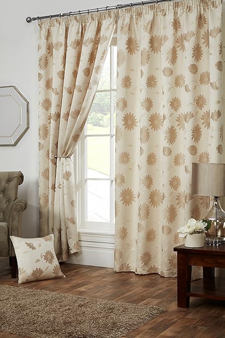 Aubergine Cream Elegant Floral Jacquard Pencil Pleat Ready Made